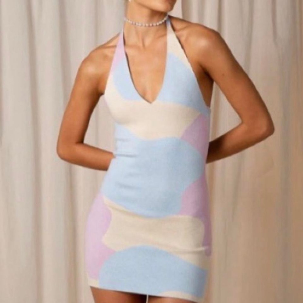 Peppermayo Wind It Back Knit Halter Dress Pastel Wave NWOT Size Small/Medium‎